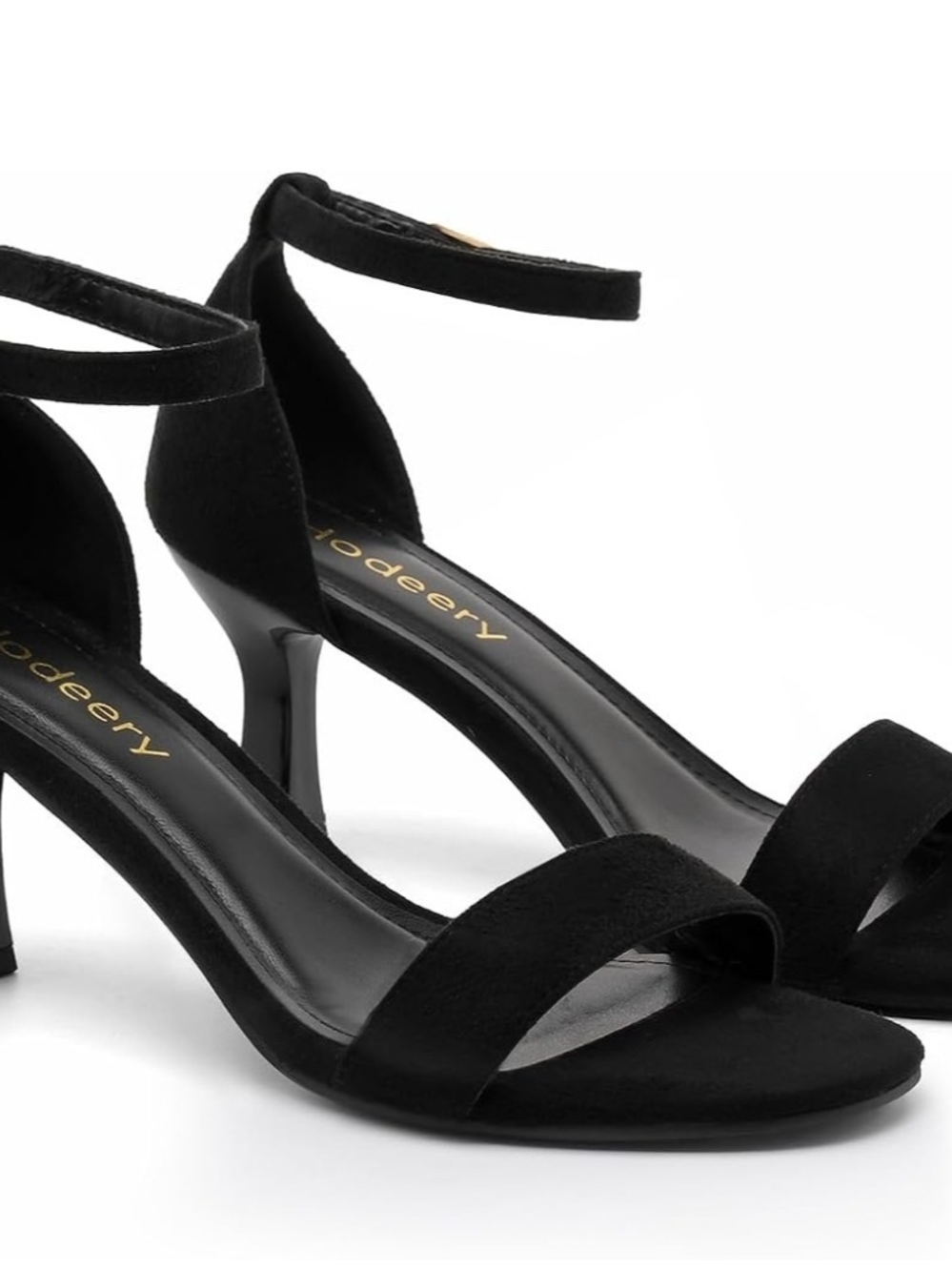 Black Ankle-Strap Suede Heeled Sandals